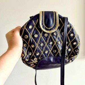 Vintage Purple 80s Gemstone Rhinestone Clamshell Purse Handbag